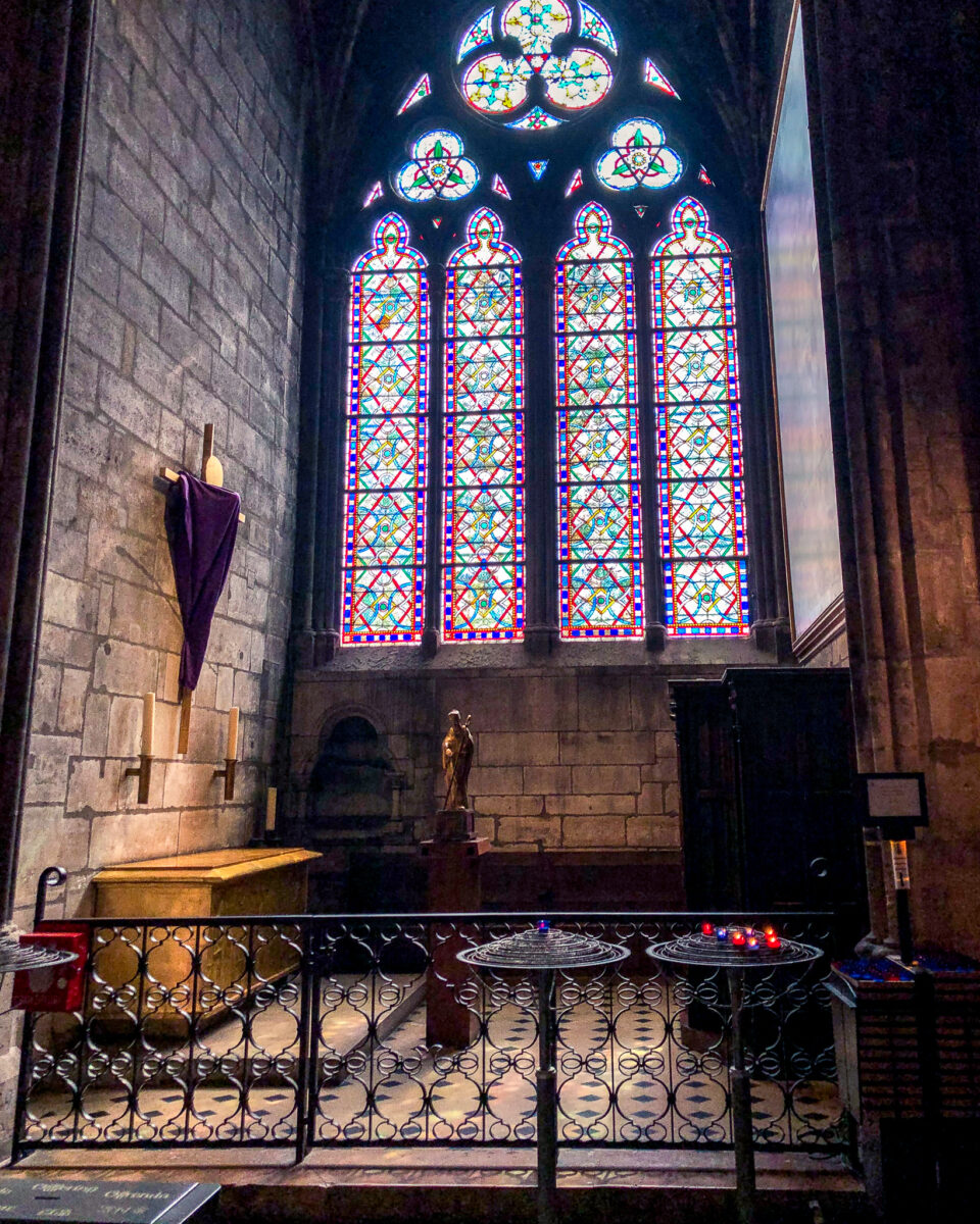 colorful stained glass windows in notre dame